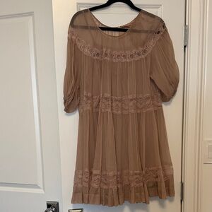 No 21 Baby Doll dusty pink silk and lace dress